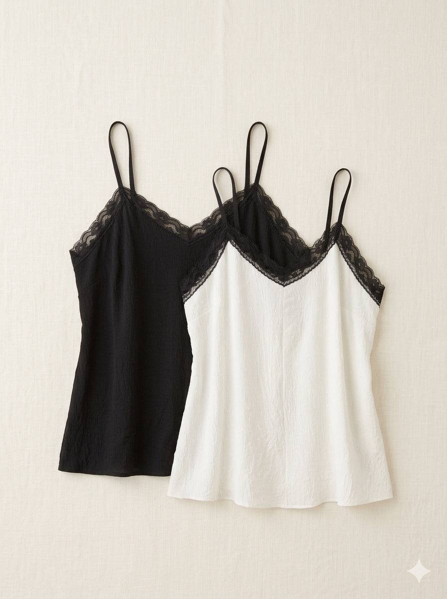 Second Glance Lace-Trim Cami (Ivory or Black)