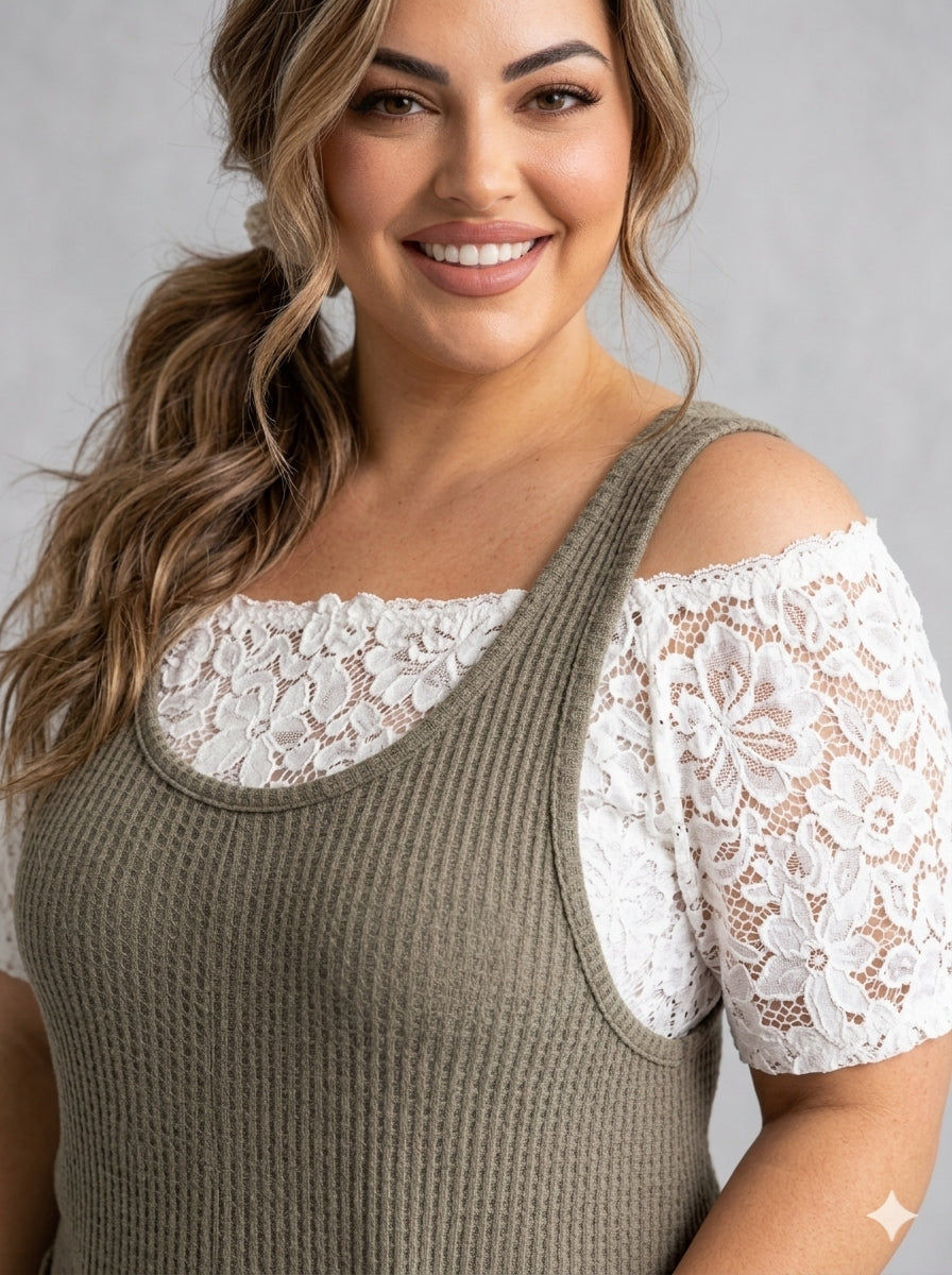 Soft Focus Off-Shoulder Lace Tee — Ivory