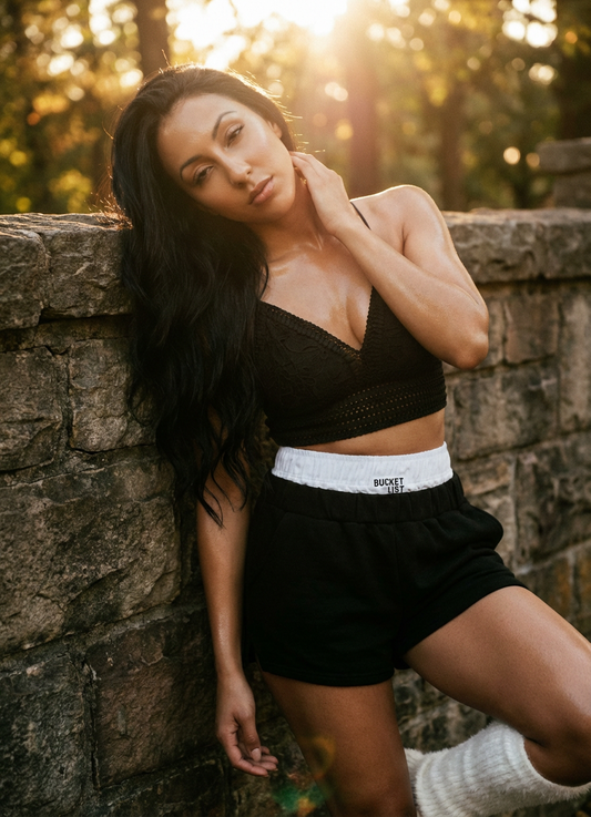 Double Elastic Banded Boxer Terry Shorts (Black)