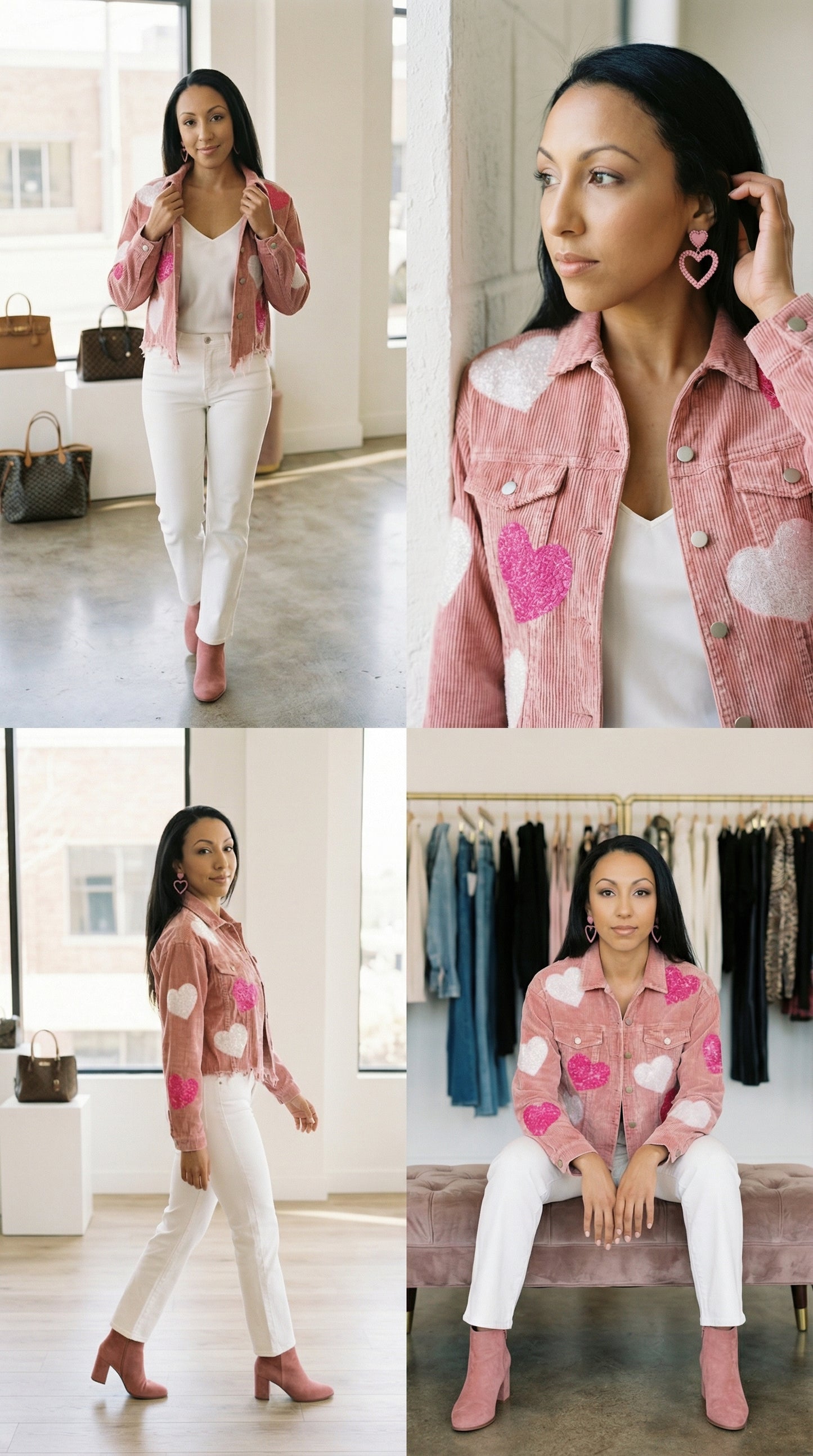 Blush Crush Corduroy Jacket | Pink Heart Patch Cropped Jacket